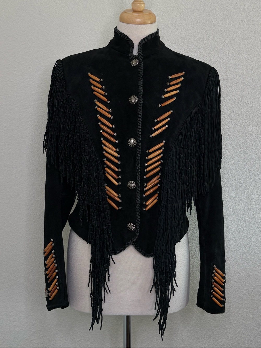 VTG Cripple Creek Beaded Leather Fringe Western Jacket Women’s M Concho Cowgirl